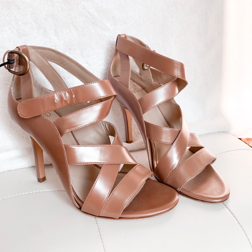 Joan & David blush pink leather strappy heel